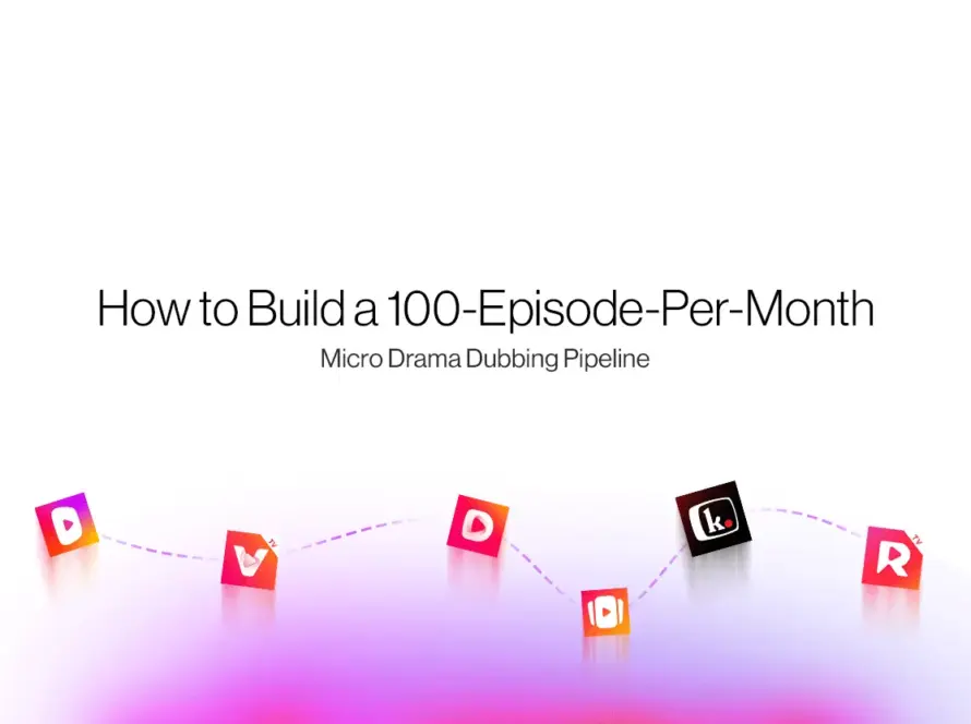 Micro drama dubbing pipeline workflow — parallel production stages delivering 100 episodes per month