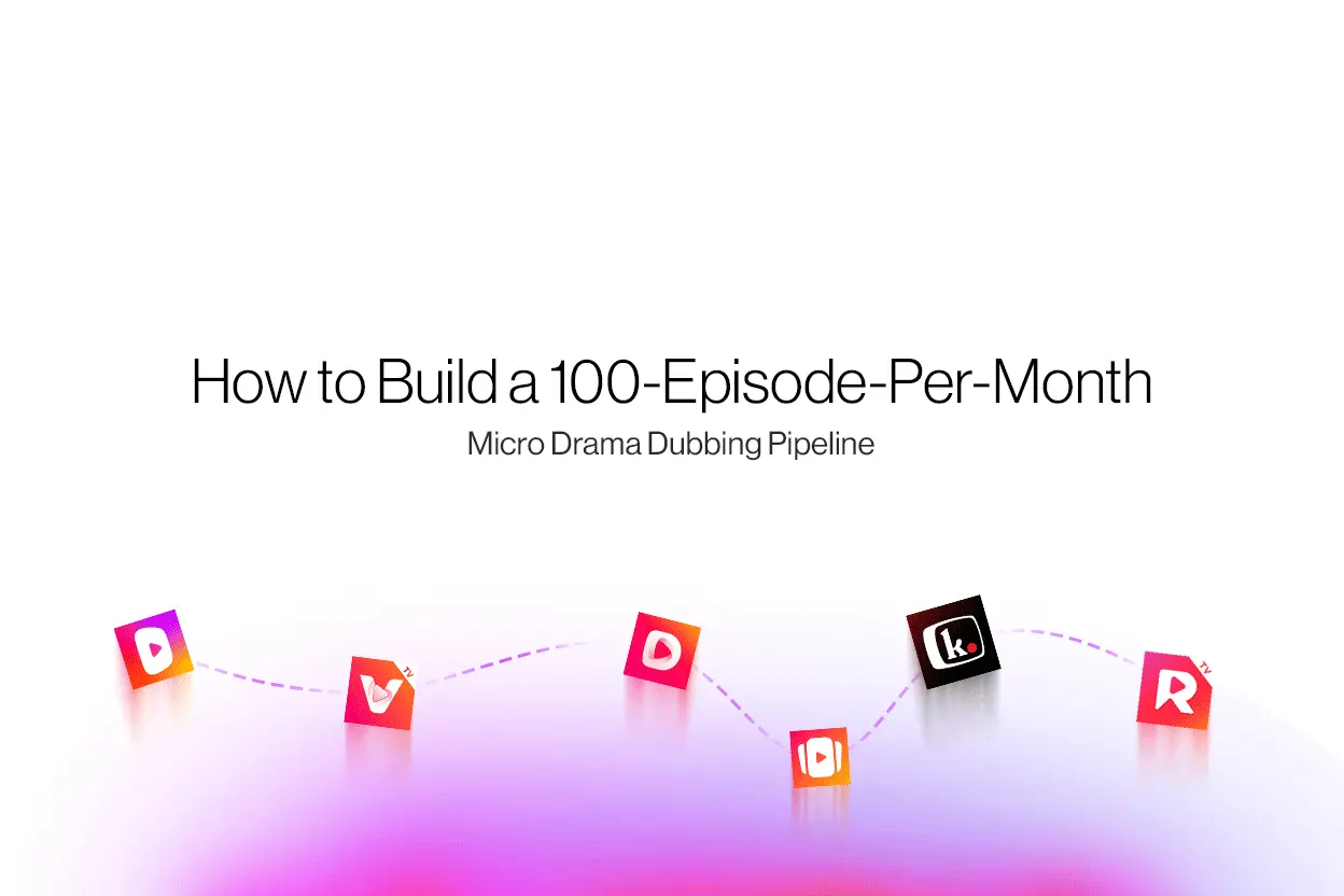 Micro drama dubbing pipeline workflow — parallel production stages delivering 100 episodes per month