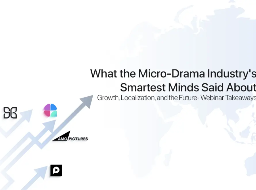 Webinar panel — (SocialPeta), (Pocket FM), (AMO Pictures), Prashant Srivastava and Harpreet Kaur (Sukudo Studios) — discussing micro-drama growth and localization in 2026
